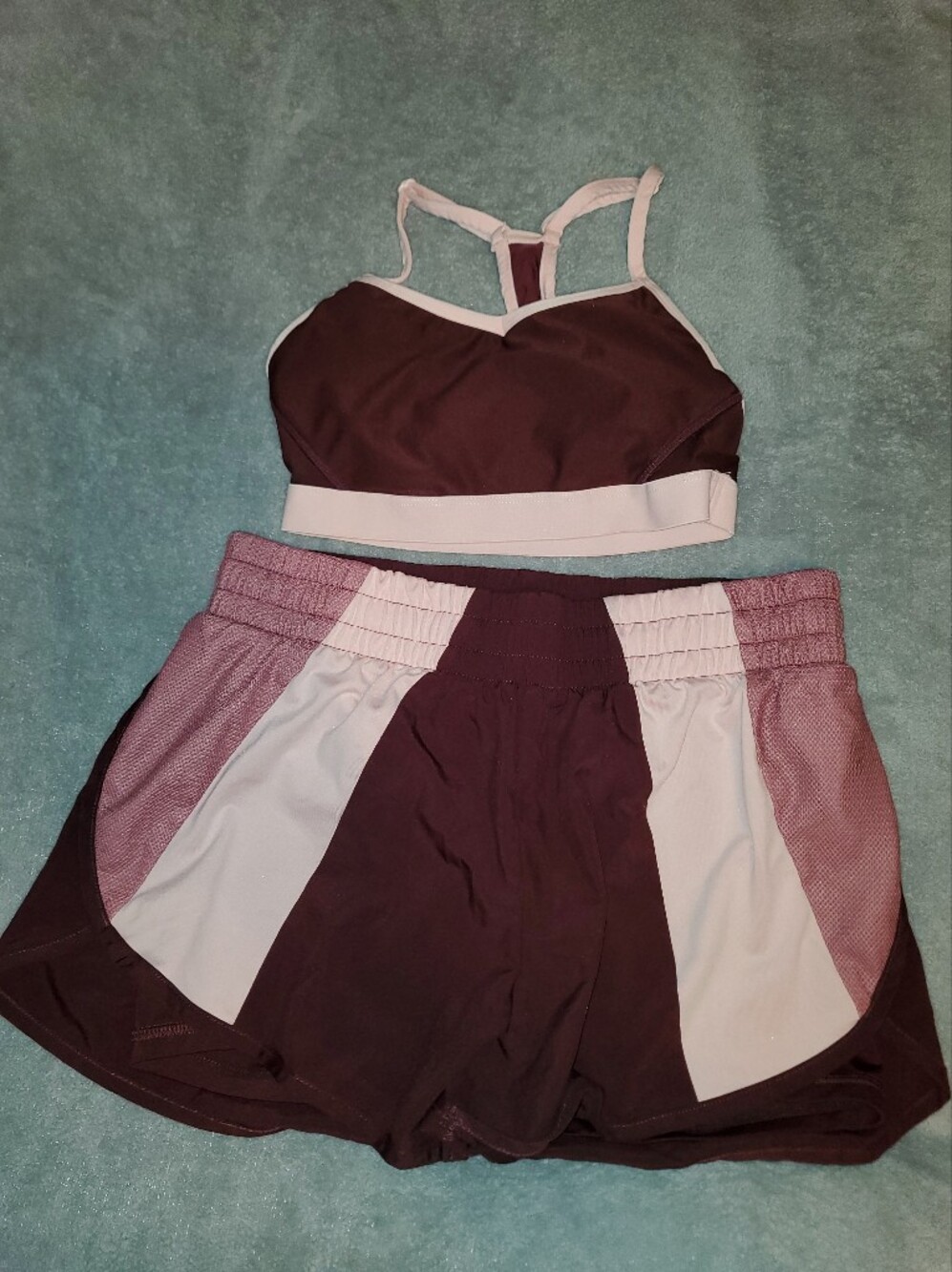 Women’s Burgundy Two-Tone Athletic Shorts And Bra